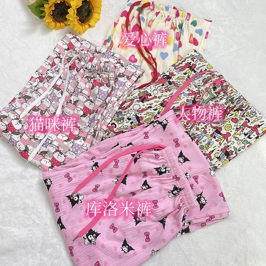 Wholesale Plaid Casual Wide-leg Women's Summer Pajama Pants High Waist Straight Loose Walking Pants